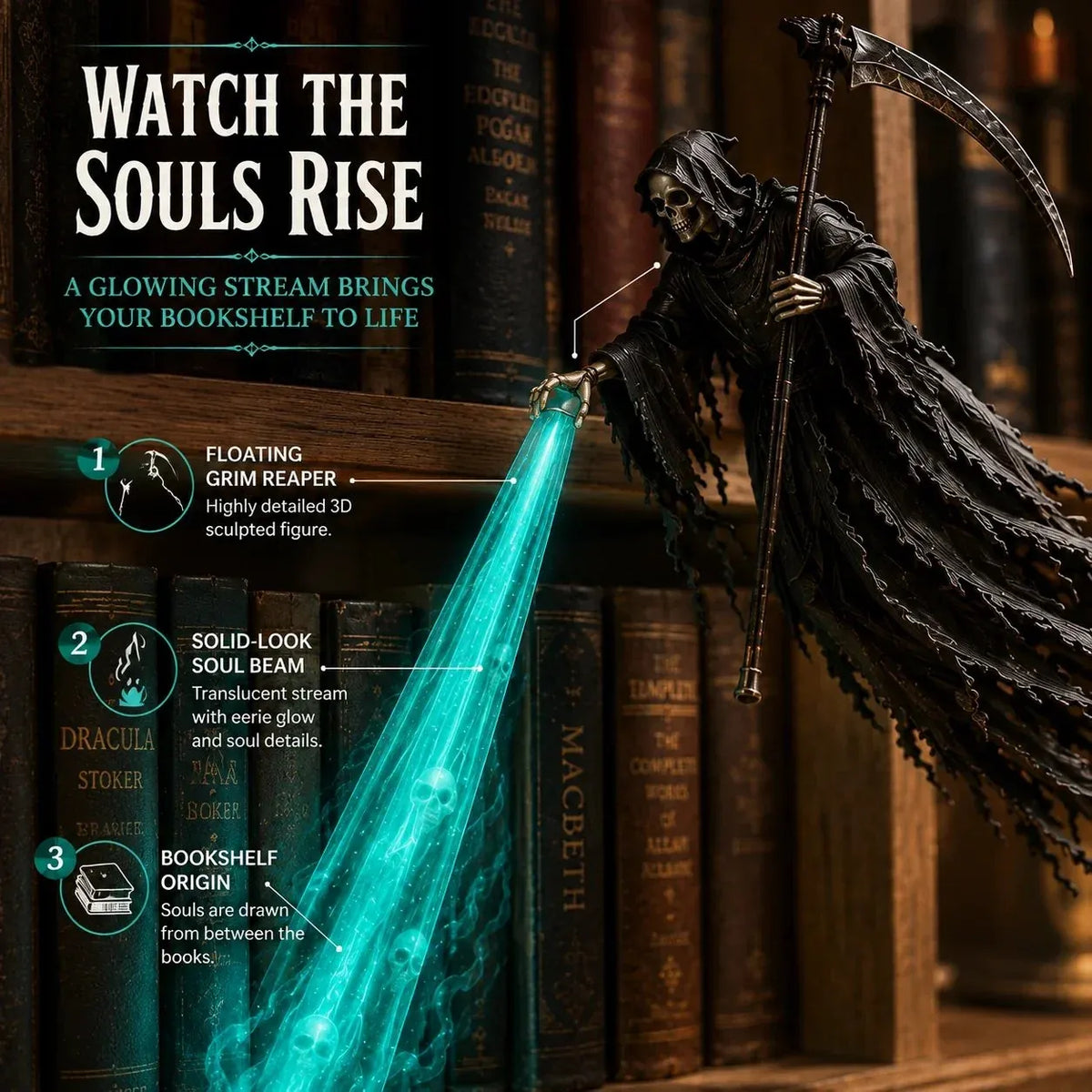 🎁Today 50% OFF🎁💀 The Soul Collector Reaper Shelf Light – Gothic Halloween Decor 🕯️