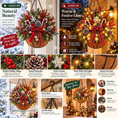 🎄 Last Day: 33% OFF – Pre-Lit Christmas Hanging Basket | Warm LED Lights & Weather-Resistant Holiday Decor ✨
