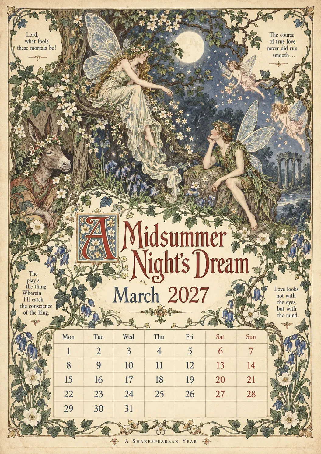 Vintage Illustrated Wall Calendar优化加上打5折 🔥 50% OFF 🎨 A Shakespearean Year 2027 – 12 Plays Through the Seasons | Vintage Illustrated Wall Calendar 📅