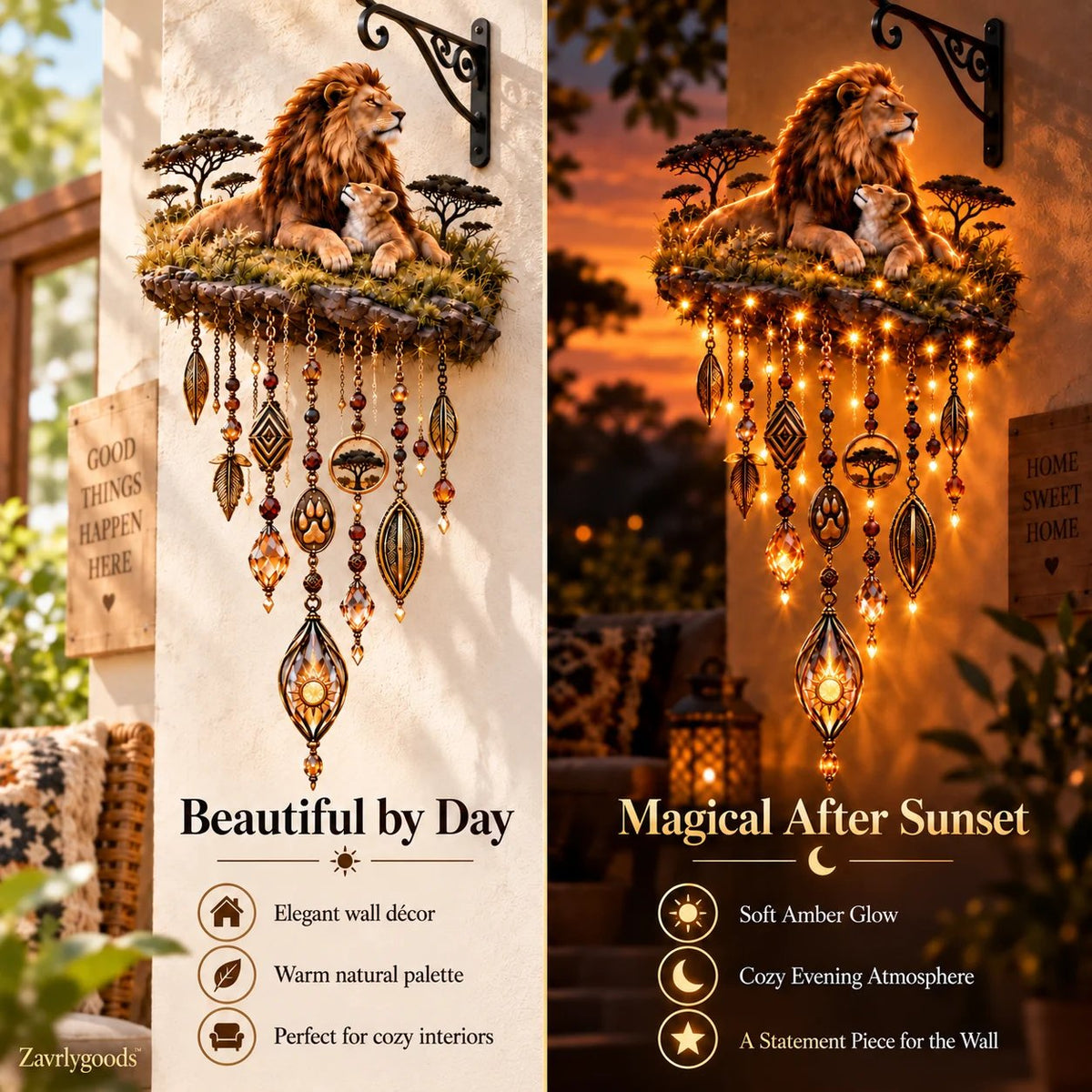 🦁 A Father’s Pride — Lighted Lion & Cub Wall Art