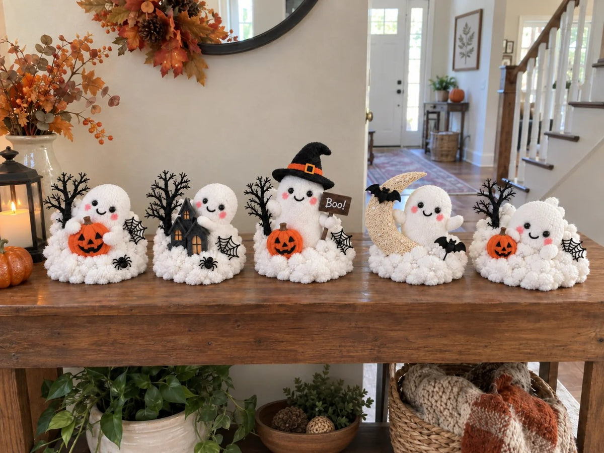 👻Whimsical Halloween Ghost Decor – Cute Staircase & Tabletop Display