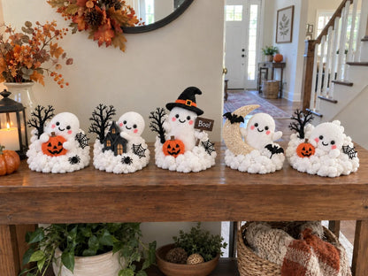 👻Whimsical Halloween Ghost Decor – Cute Staircase & Tabletop Display