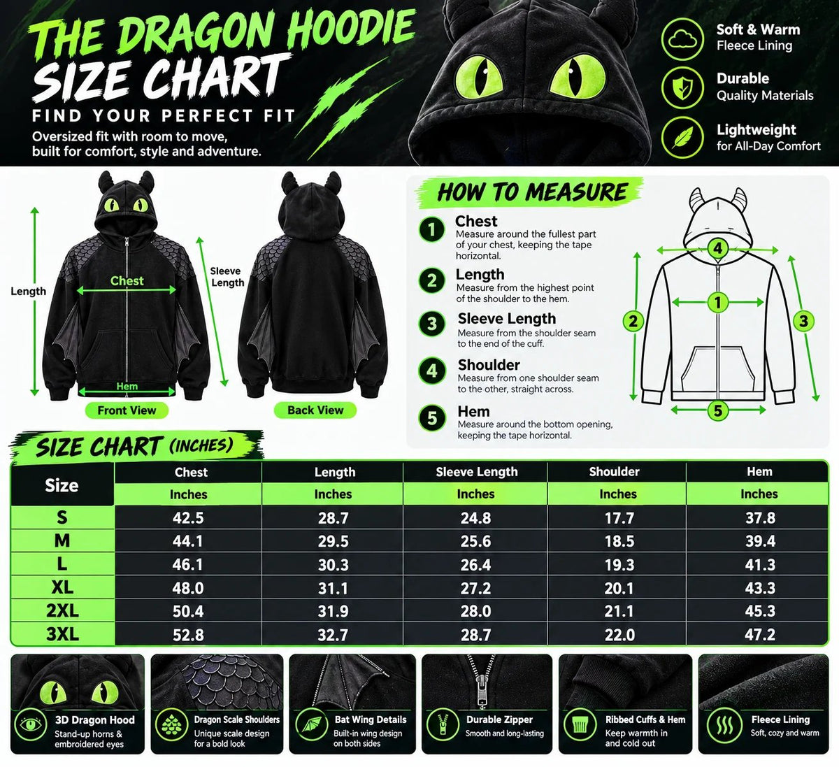 The Dragon Hoodie – Zip-Up Dragon Hooded Sweatshirt with Built-In Balaclava