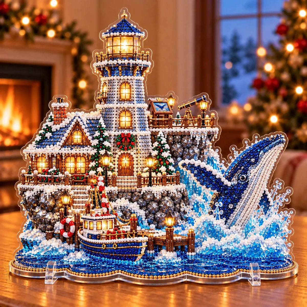✨ Christmas Lighthouse Pearl Diamond Painting Kit – DIY Holiday Decor