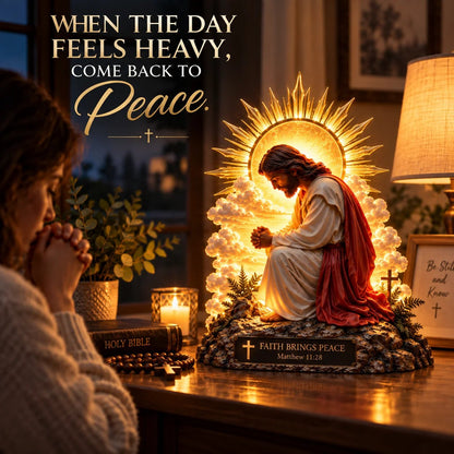 ✨🙏 Faith Brings Peace™ — Illuminated Praying Jesus Figurine