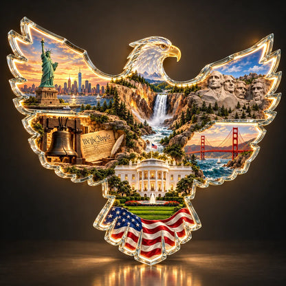 🦅 American Heritage Light-Up Eagle Wall Art – 6 Iconic U.S. Landmarks 🇺🇸