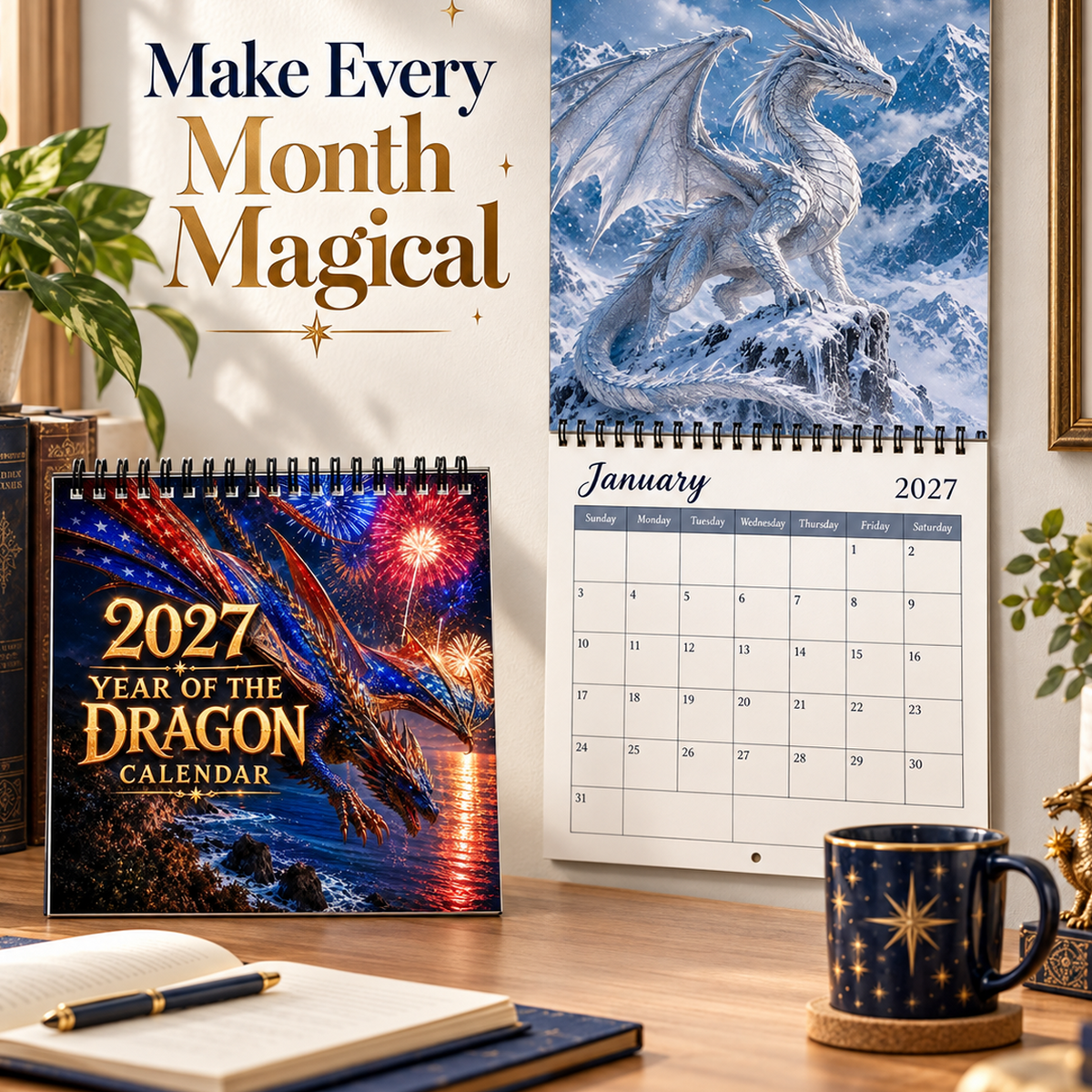 🐉 Dragons of a Higher World 2027 Wall Calendar – 12-Month Fantasy Dragon Art Calendar