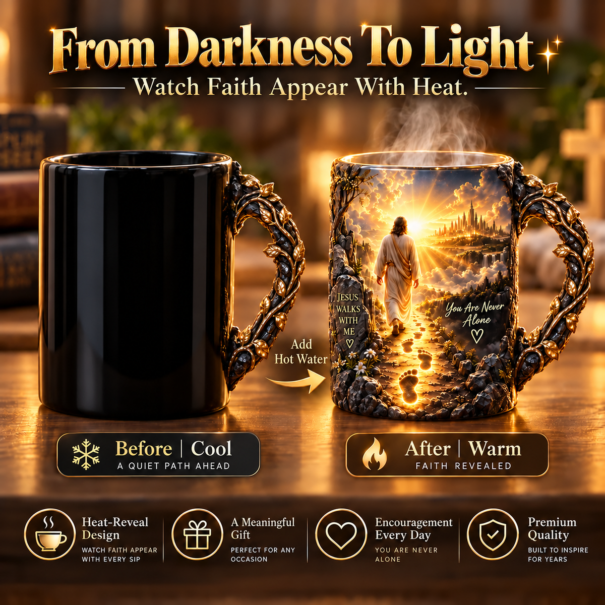 🔥Last Day 49% OFF🔥✝️ Jesus Walks With Me™ – Heat-Reveal Faith Mug | You Are Never Alone