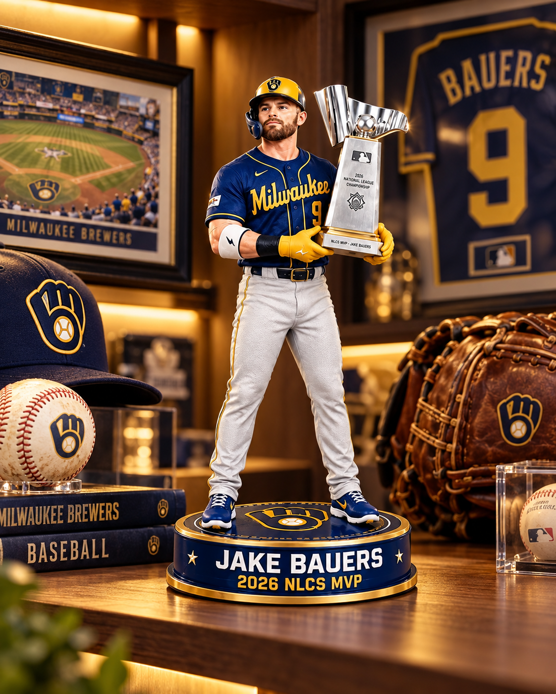 MVP figure displayed with baseball memorabilia