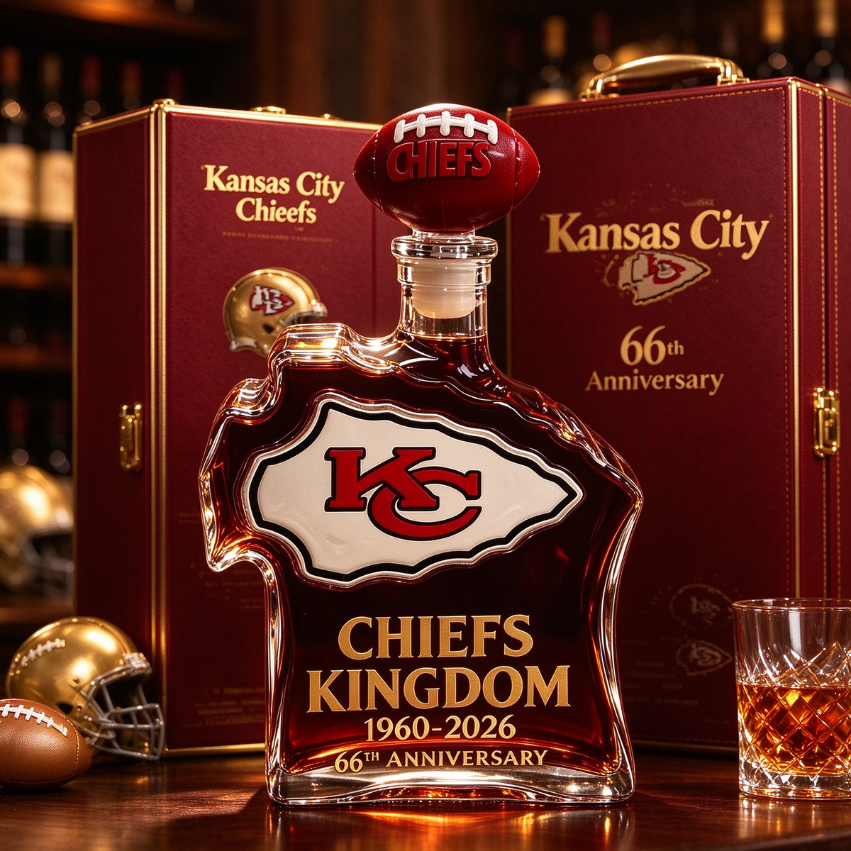 Chiefs Kingdom 66th Anniversary KC Helmet Whiskey Decanter