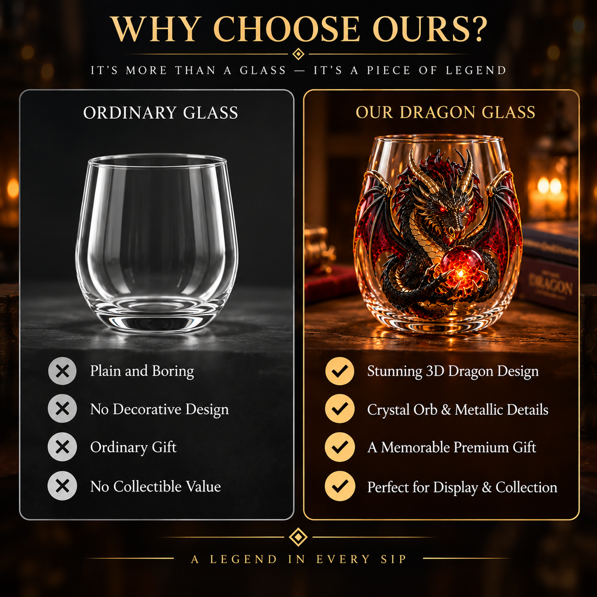 🐉✨ 3D Mythic Dragon Glass Art Cup | Luxury Raised Fantasy Glassware for Whiskey, Home Bar Décor & Legendary Gifts 🎁