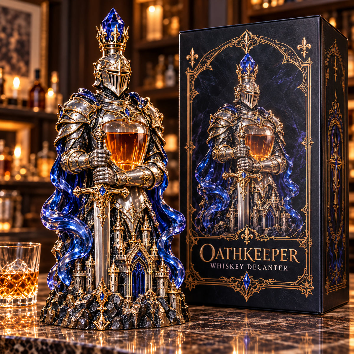 Oathkeeper™ Knight Whiskey Decanter – Medieval Sword Guardian Liquor Bottle, Gothic Bar Decor & Unique Gift for Him