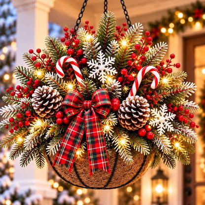 🎄 Last Day: 33% OFF – Pre-Lit Christmas Hanging Basket | Warm LED Lights & Weather-Resistant Holiday Decor ✨
