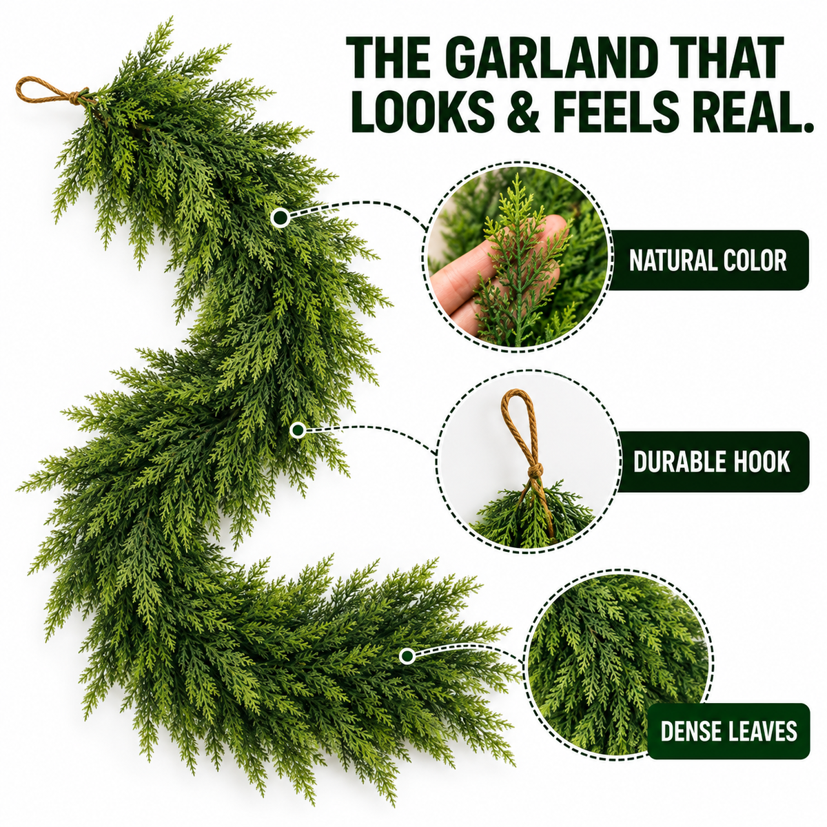 Lush Cedar Garland Set – Natural-Look Christmas Greenery Decor 🌲