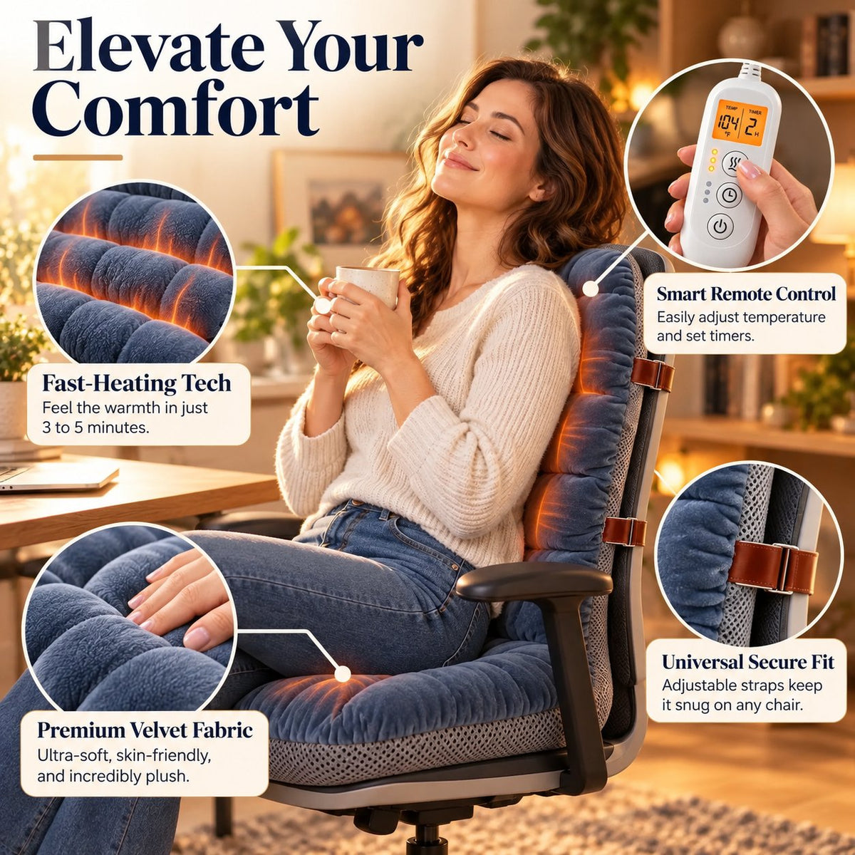 🛋️ Universal Fit Heating Cushion