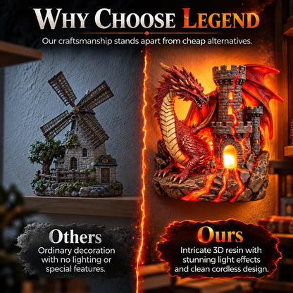 🏰 Mythical Accent Special 60% OFF 💥 Western Dragon and Castle Wall-Mounted LED Night Light Fantasy Lava Resin Ornament