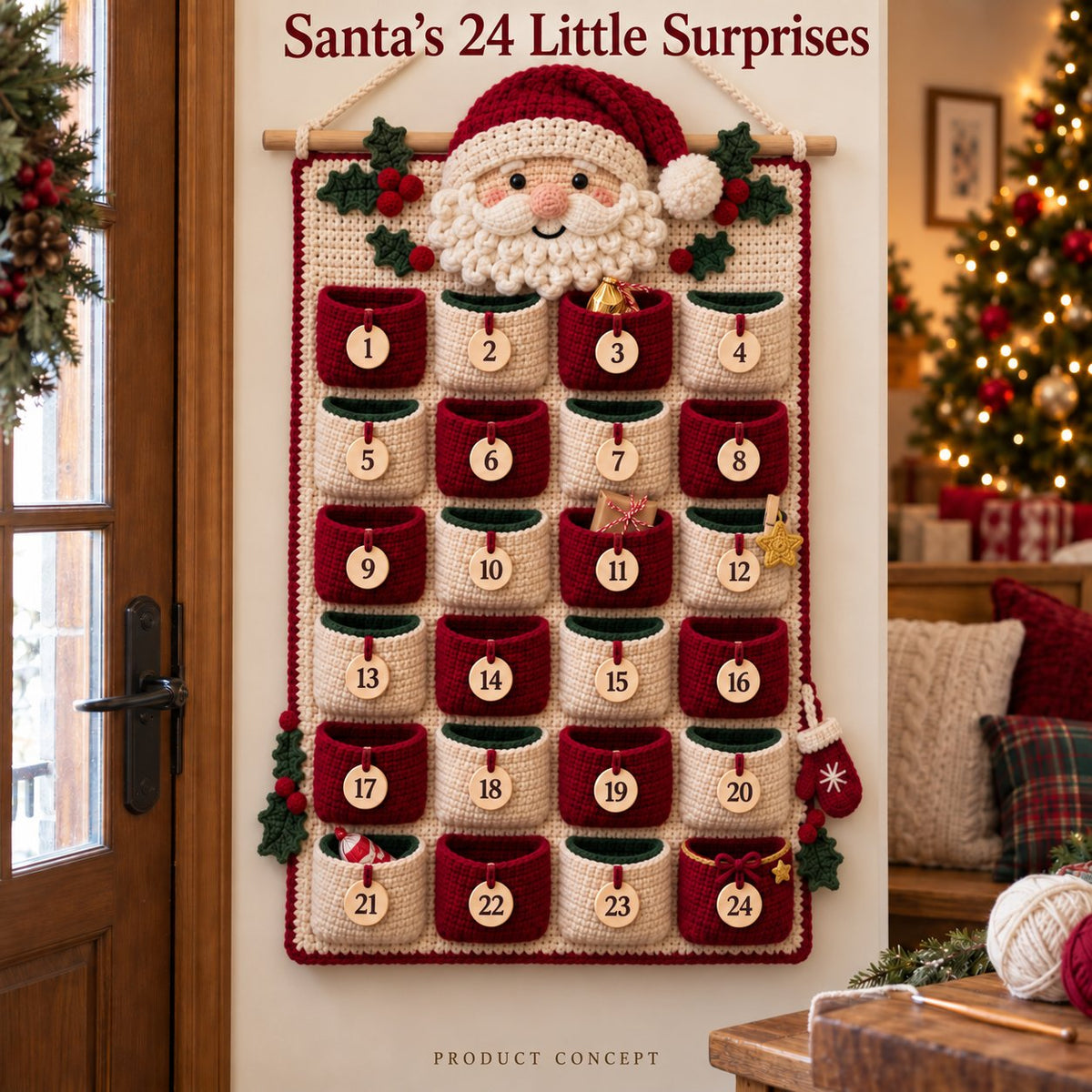 🎄 DIY Crochet Advent Calendar Kit – 24 Refillable Pockets & 4 Christmas Designs 🧶 | 45% OFF
