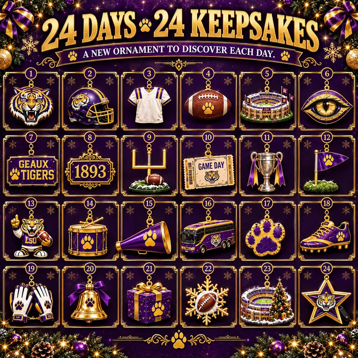 🎄 GEAUX TIGERS! Football Christmas Advent Calendar
