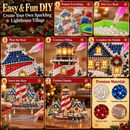 ✨ Christmas Lighthouse Pearl Diamond Painting Kit – DIY Holiday Decor