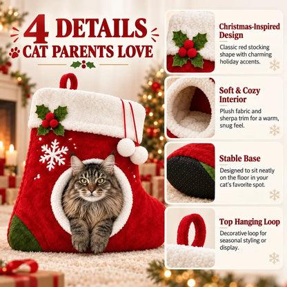 🎉🎄Christmas Stocking Cat Bed – Ultra-Soft Sherpa Cozy Hideaway for Cats 🐱