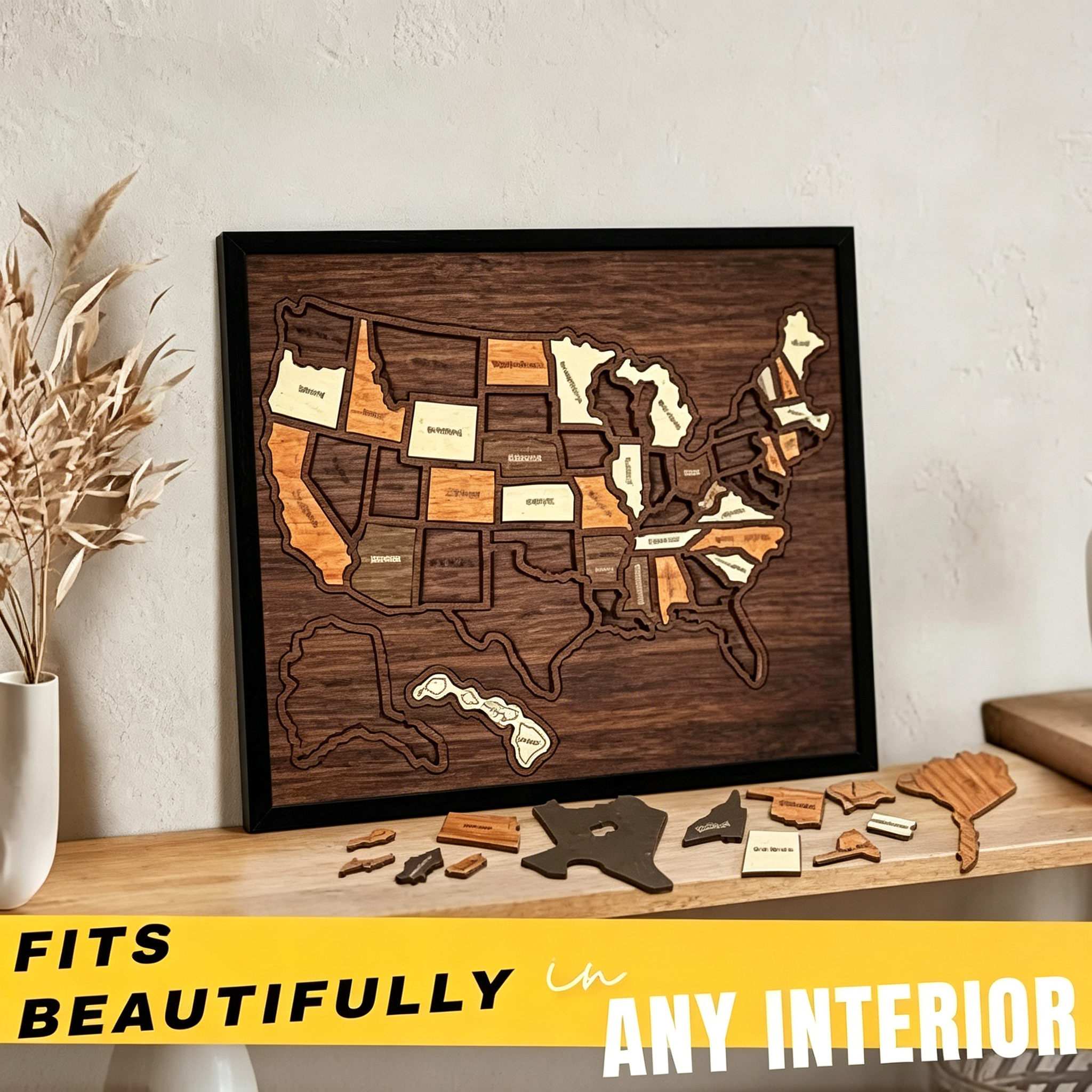 🔥Last Day 49% OFF -🇺🇸 Wooden USA Travel Map Puzzle🧩A Stylish Way to Track Your Journey