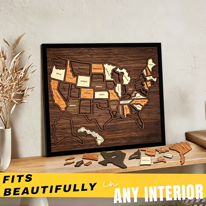 🔥Last Day 49% OFF -🇺🇸 Wooden USA Travel Map Puzzle🧩A Stylish Way to Track Your Journey