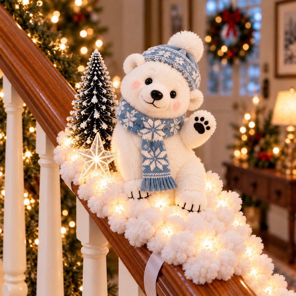 🐻‍❄️ Polar Bear Snowy Staircase Lighted Railing Décor