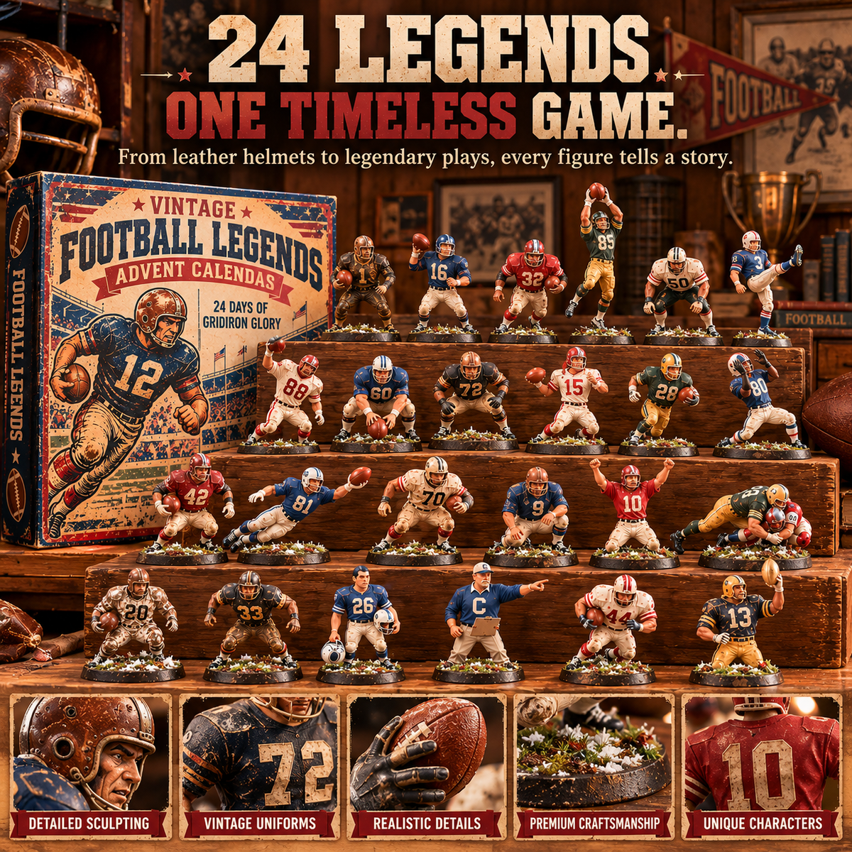 🏈 Vintage Football Legends Advent Calendar 2026 🎄 – 24 Collectible Football Players 🎁