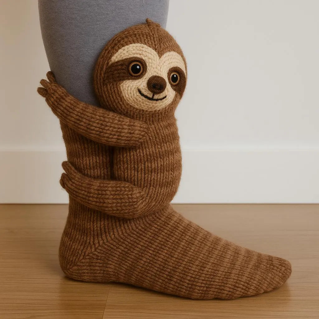 Brown sloth 3D knit sock