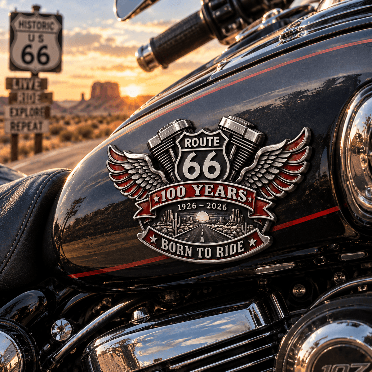 🛣️ Route 66 100th Anniversary 3D Emblem | 1926–2026