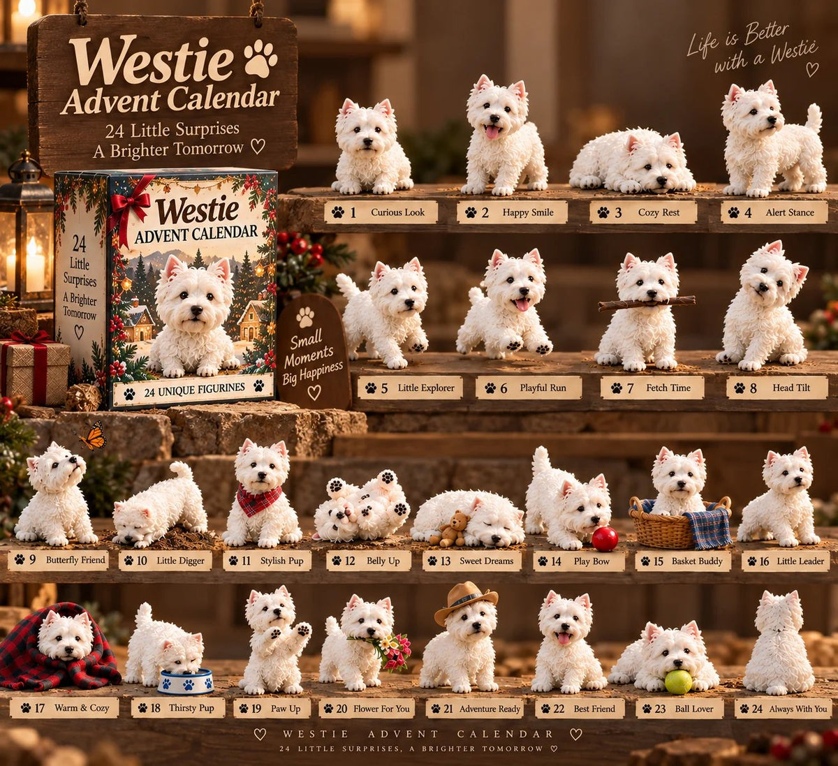 🐾 24 Days of Westies – 24-Day Advent Calendar with Collectible Westie Figurines