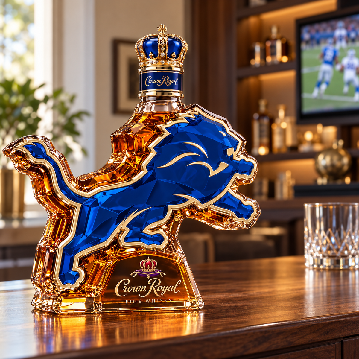 🦁 Lions Pride 3D Collector’s Bottle & Gift Box – Royal Blue & Gold Display Edition