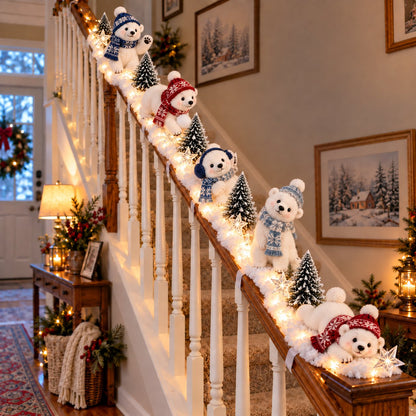 🐻‍❄️ Polar Bear Snowy Staircase Lighted Railing Décor