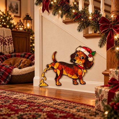 🐕🎄 Funny Peeing Dachshund Christmas Decoration – Cheeky Stained-Glass-Style Holiday Decor