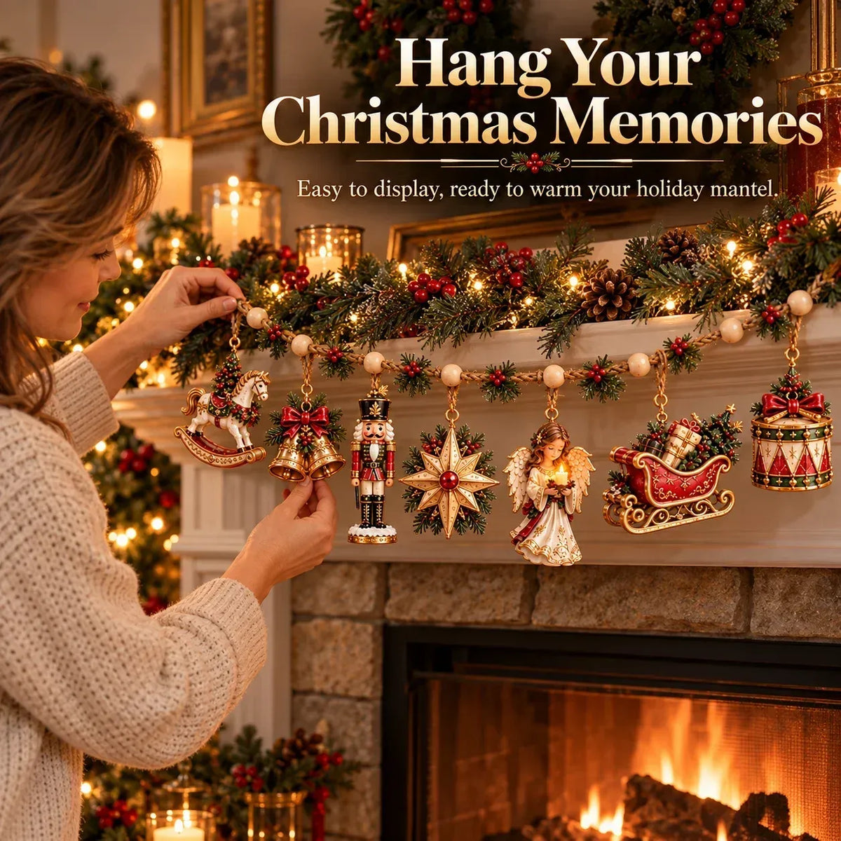 🎄 7-Piece Vintage-Style Christmas Garland Set | With Detachable 3D Ornaments
