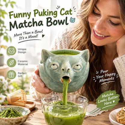 Funny Puking Cat Matcha Bowl