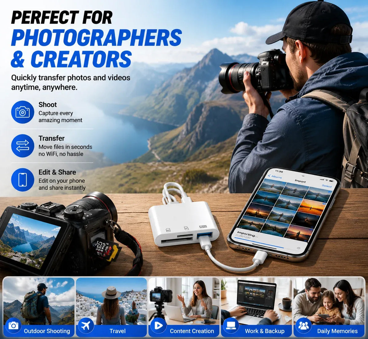 💥 50% discount🔌 5-in-1 SD Card Reader for iPhone & USB-C – Fast Photo & Video Transfer Adapter