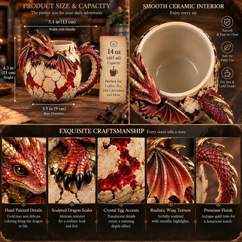 ⏳ Last Day 48% OFF – 🐉 Dragonbound Realms™ Sculpted Dragon Mug Collection | 6 Fantasy Realm Designs with Raised 3D Dragon Details ☕
