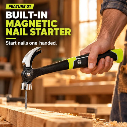 🧰 Shock-Absorbing Claw Hammer | Rust Resistant Finish, One-Handed Magnetic Nail Assist