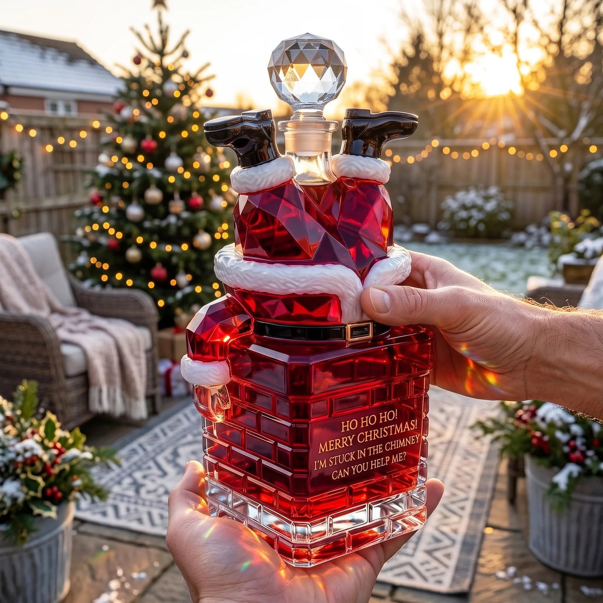🎅🥃 Santa Stuck in the Chimney Whiskey Bottle – Funny Christmas Decanter & Holiday Gift 🎄✨