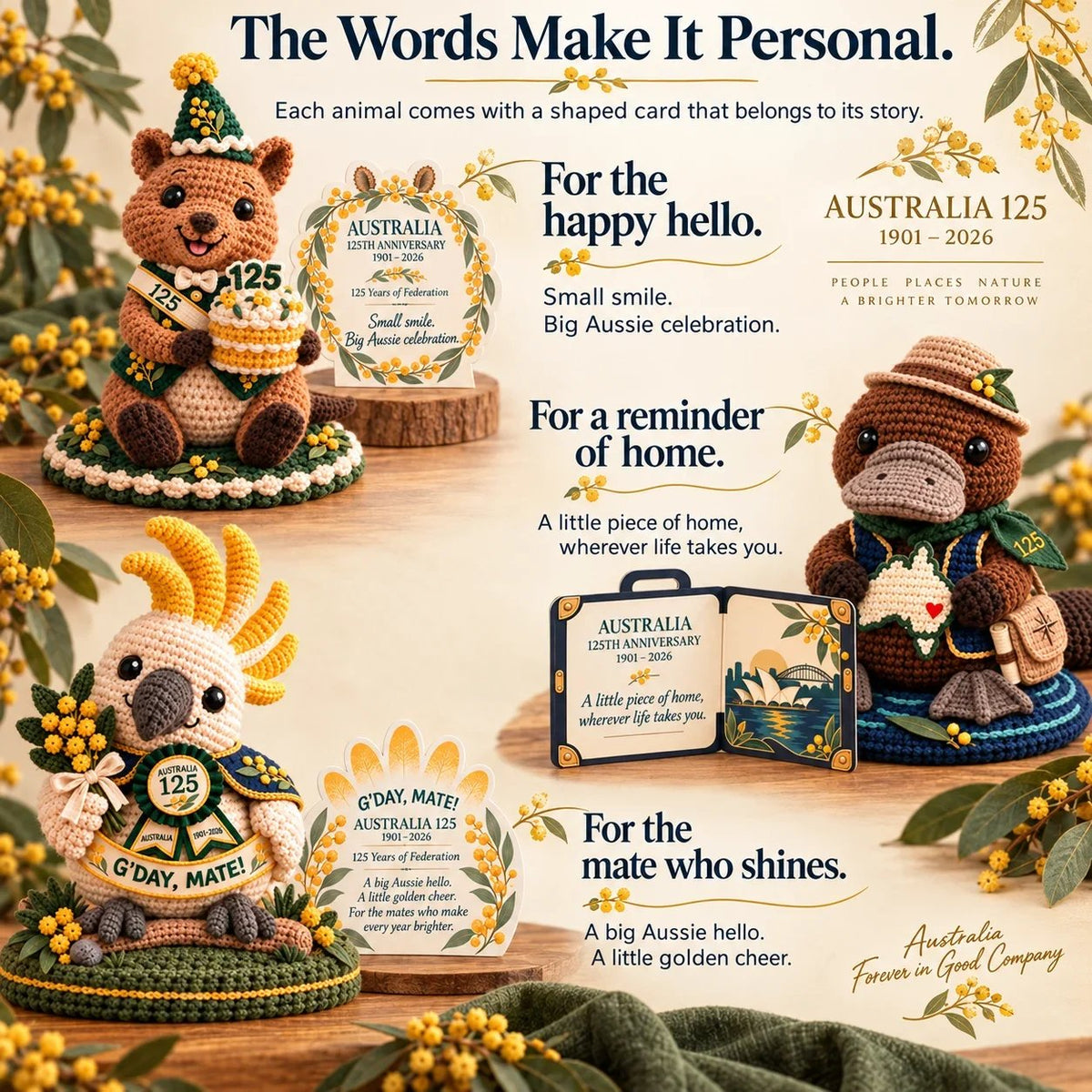 🇦🇺🐨 Australia 125th Anniversary Crochet Keepsake – 3D Aussie Animal Collectible & Gift Box 🎁