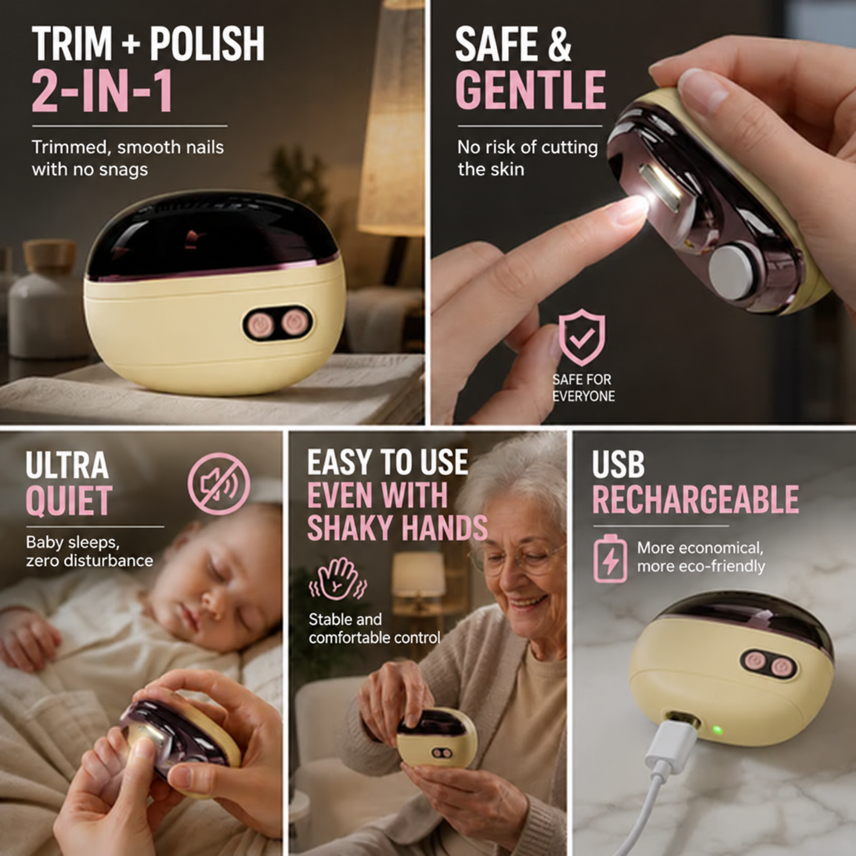✂️ 50% OFF! Smart 2-in-1 Electric Nail Clipper & Polisher 💅