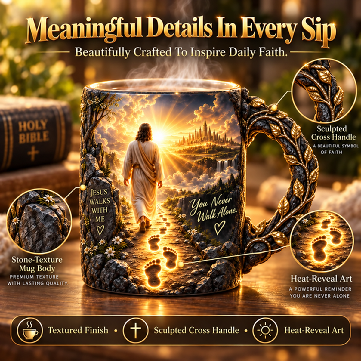 🔥Last Day 49% OFF🔥✝️ Jesus Walks With Me™ – Heat-Reveal Faith Mug | You Are Never Alone