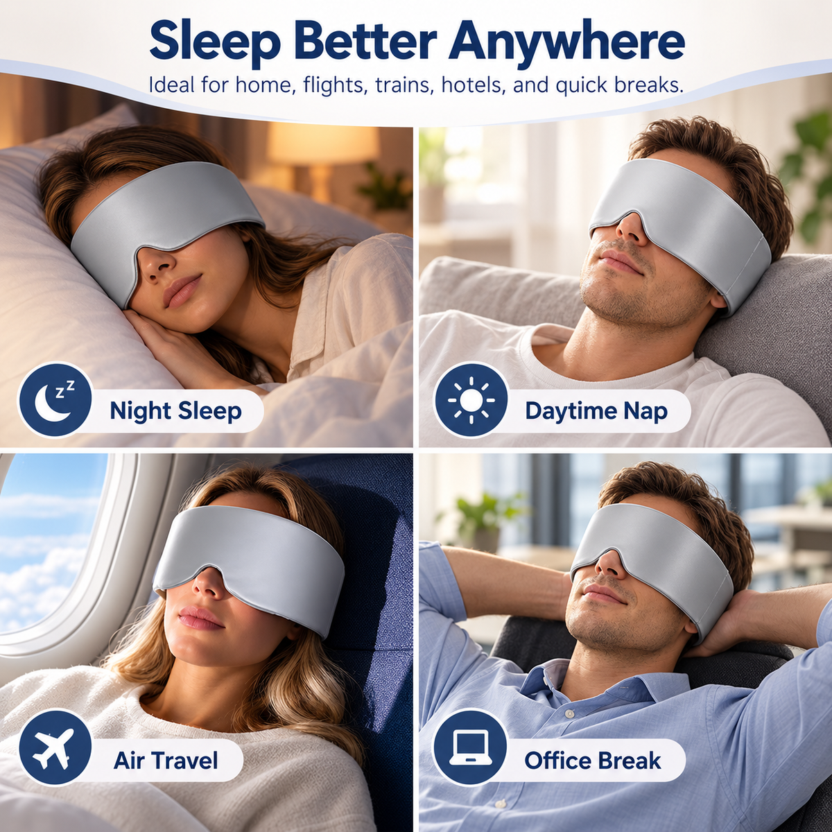 Mellow Sleep Weighted Eye Mask – No Straps, 360° Wrap, Total Blackout