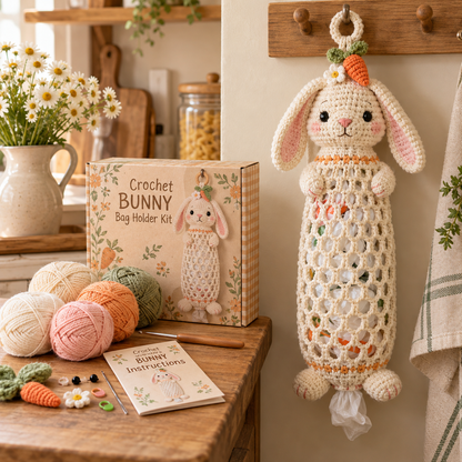 🔥LAST DAY 49% OFF – 🌼 Cottage Harvest Keepers™ — Crochet Animal Bag Holder DIY Kit | 12 Adorable Designs