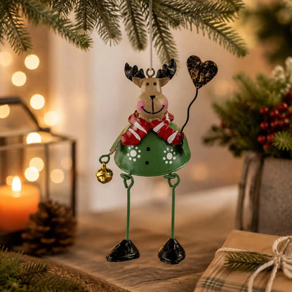 🎄✨ Hand-Painted Metal Christmas Ornaments – Playful Dangling-Leg Design 🎁