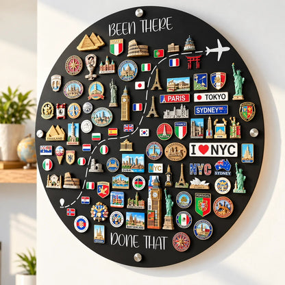 🌍✈️ Been There, Done That Travel Magnet Display Board – Round Souvenir Magnet Wall Organizer, Personalized Travel Memory Decor & Unique Gifts for Travelers 🎁