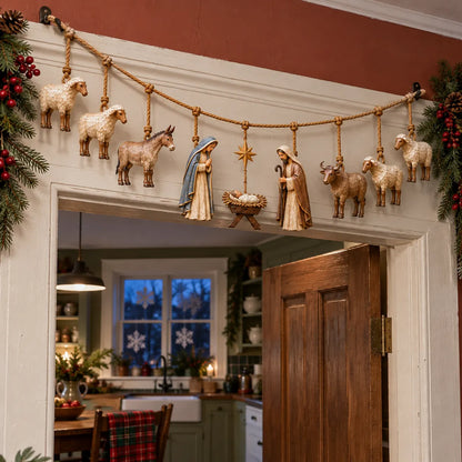 🎄 Handcrafted Wooden Nativity Garland – Rustic Christmas Decor
