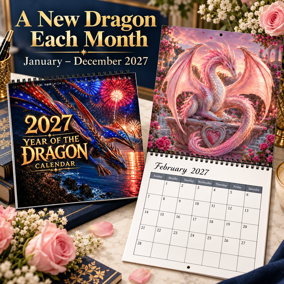 🐉 Dragons of a Higher World 2027 Wall Calendar – 12-Month Fantasy Dragon Art Calendar