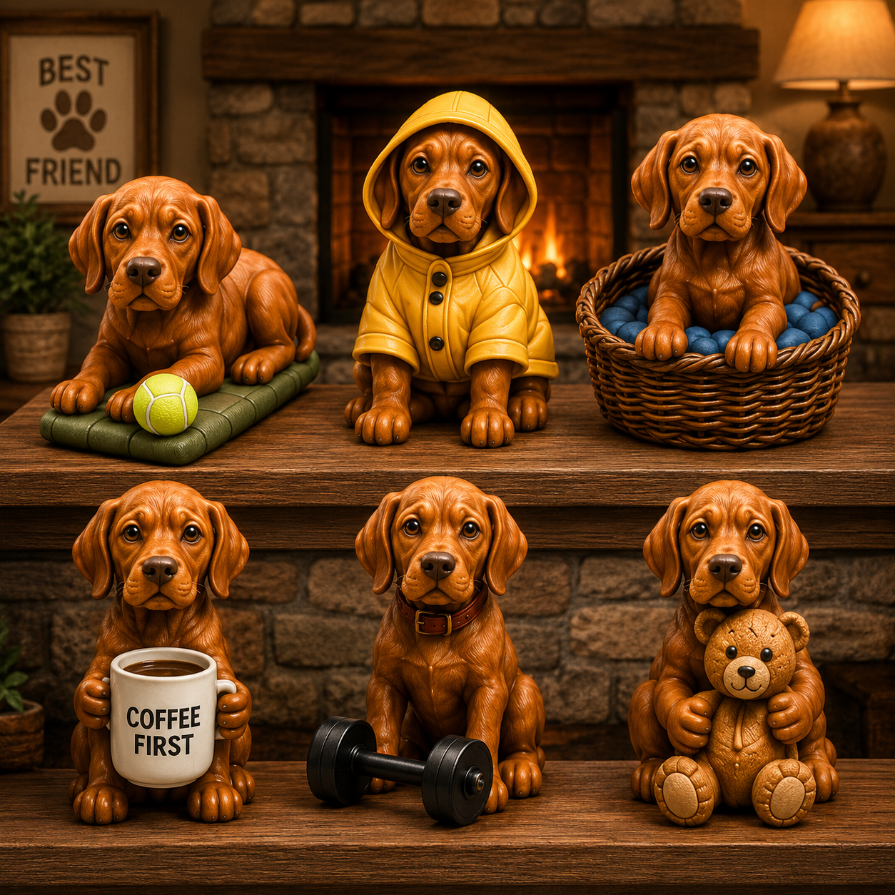Close-up of detailed Vizsla miniature characters